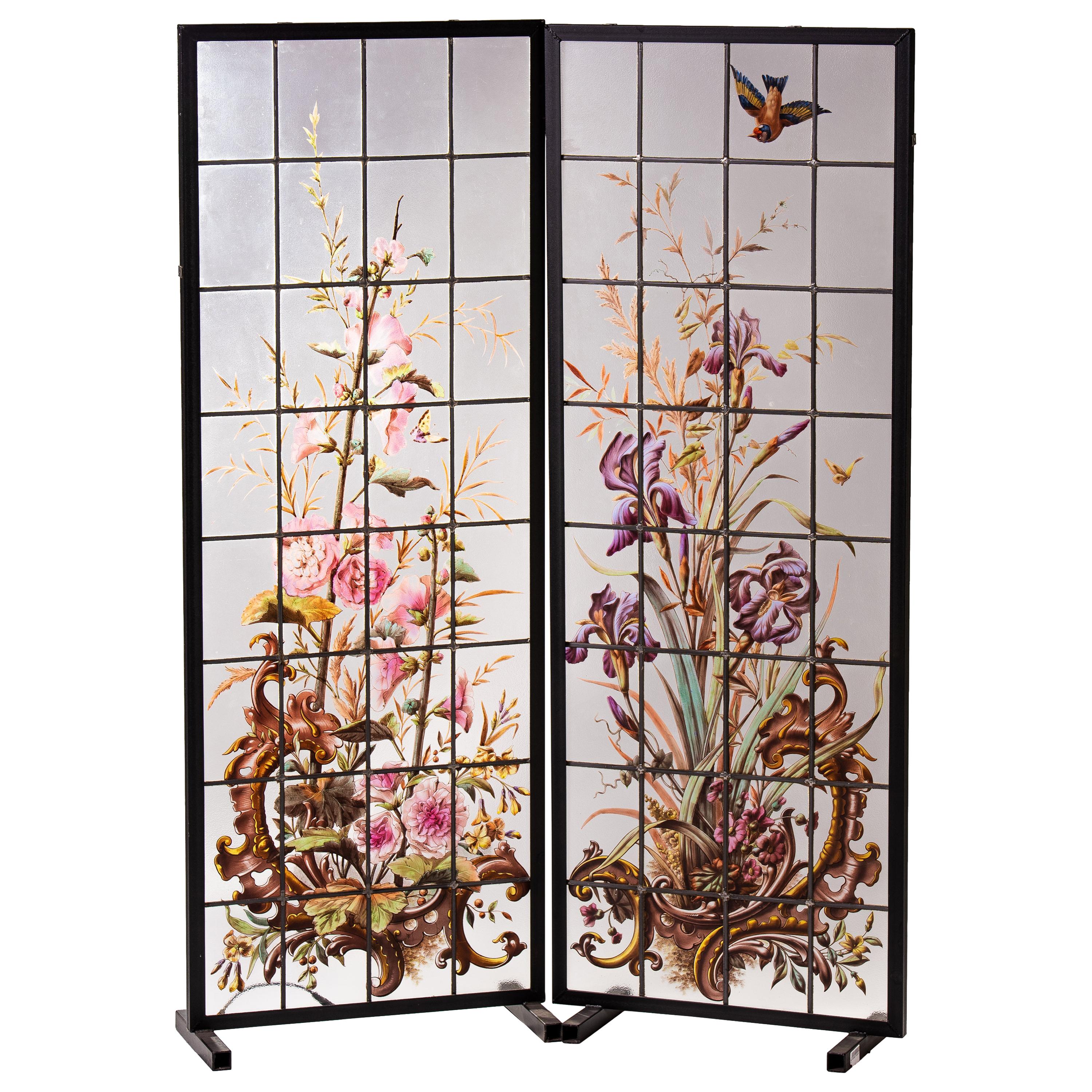 Pair of Enameled Stained Glass Panels, France, circa 1880
