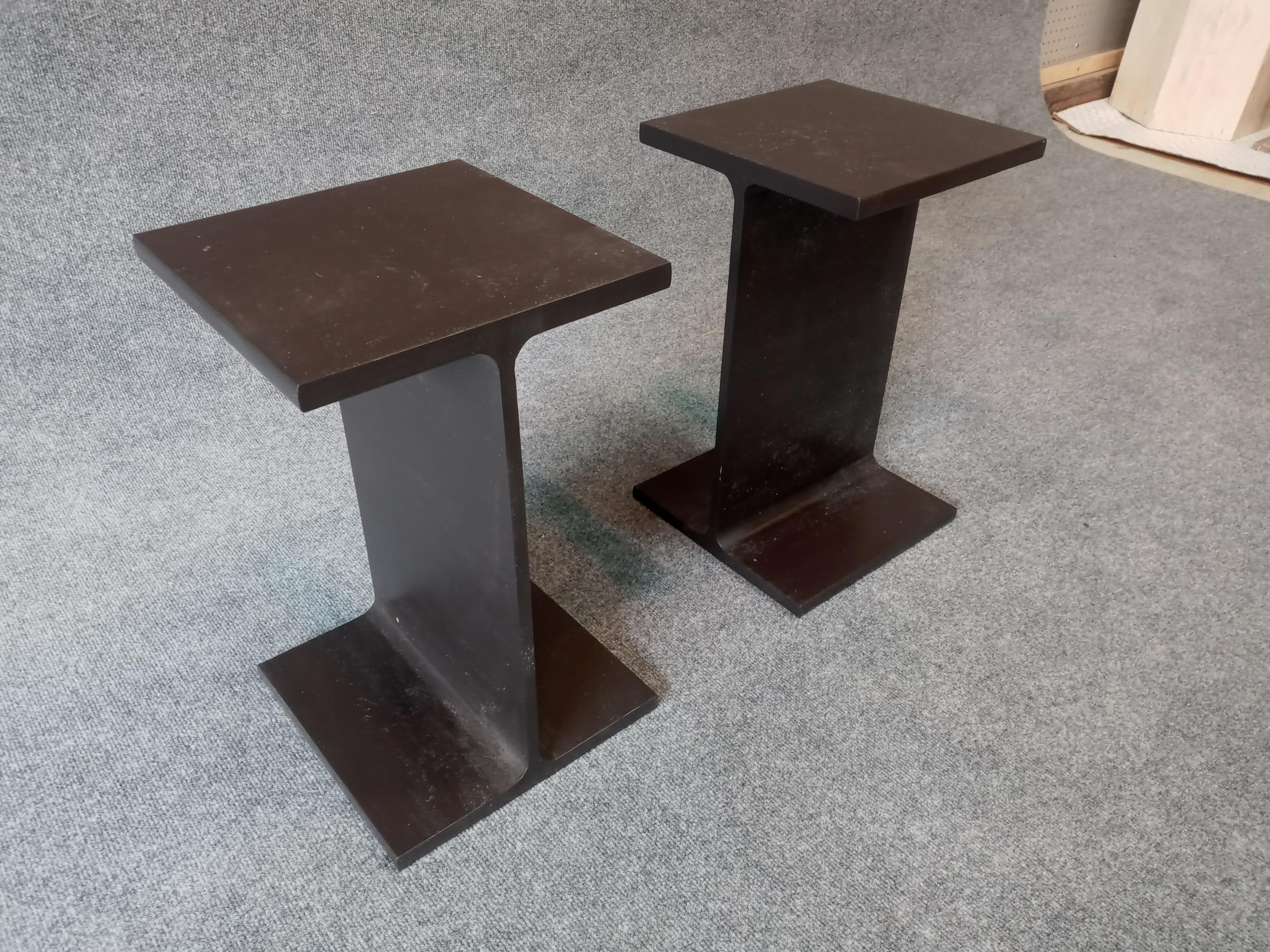 Mid-Century Modern Ward Bennett Attribution Pair Enameled Steel I-Beam Side Tables MCM Inspired 