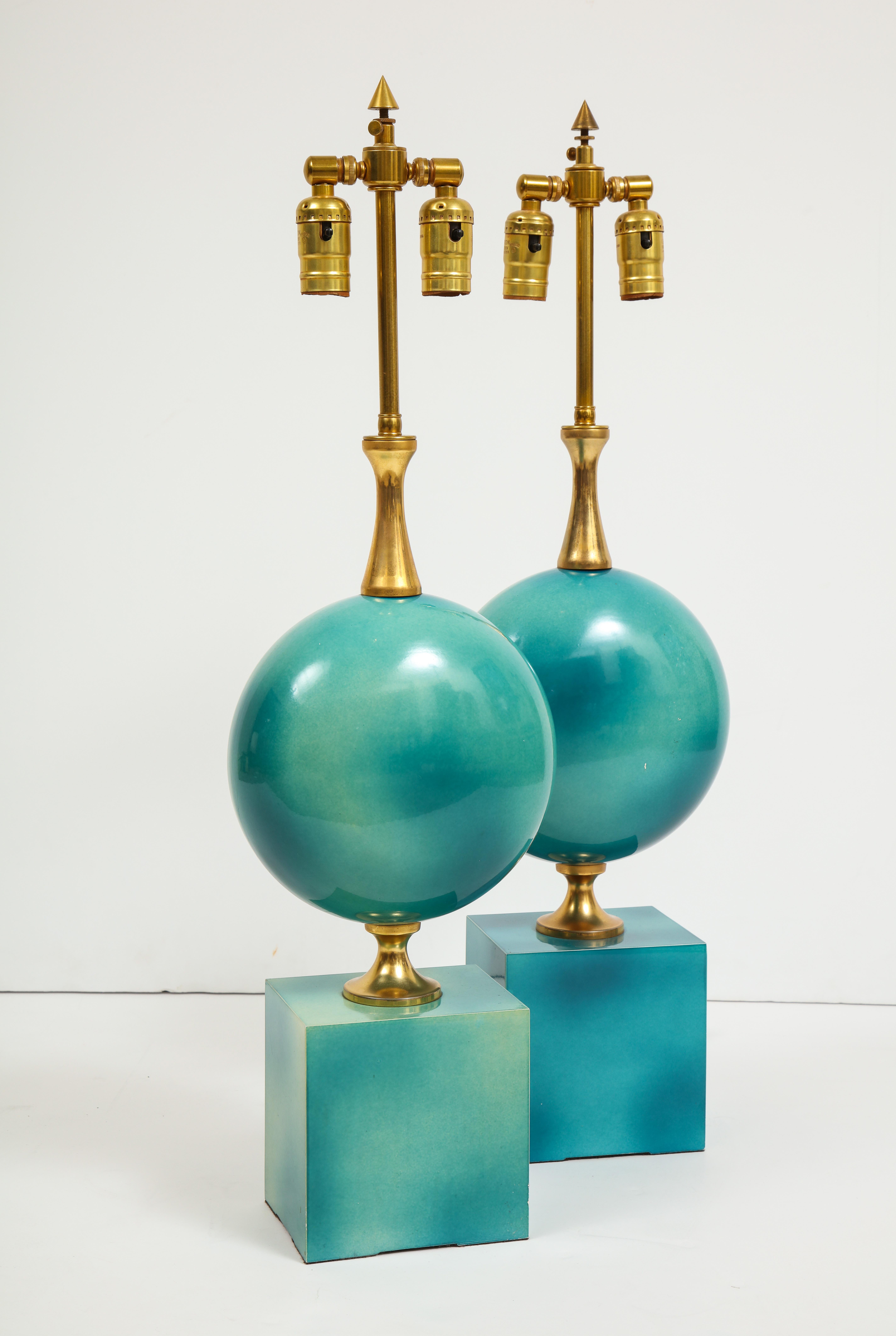 Pair of Enameled Table Lamps by Maison Barbier 5