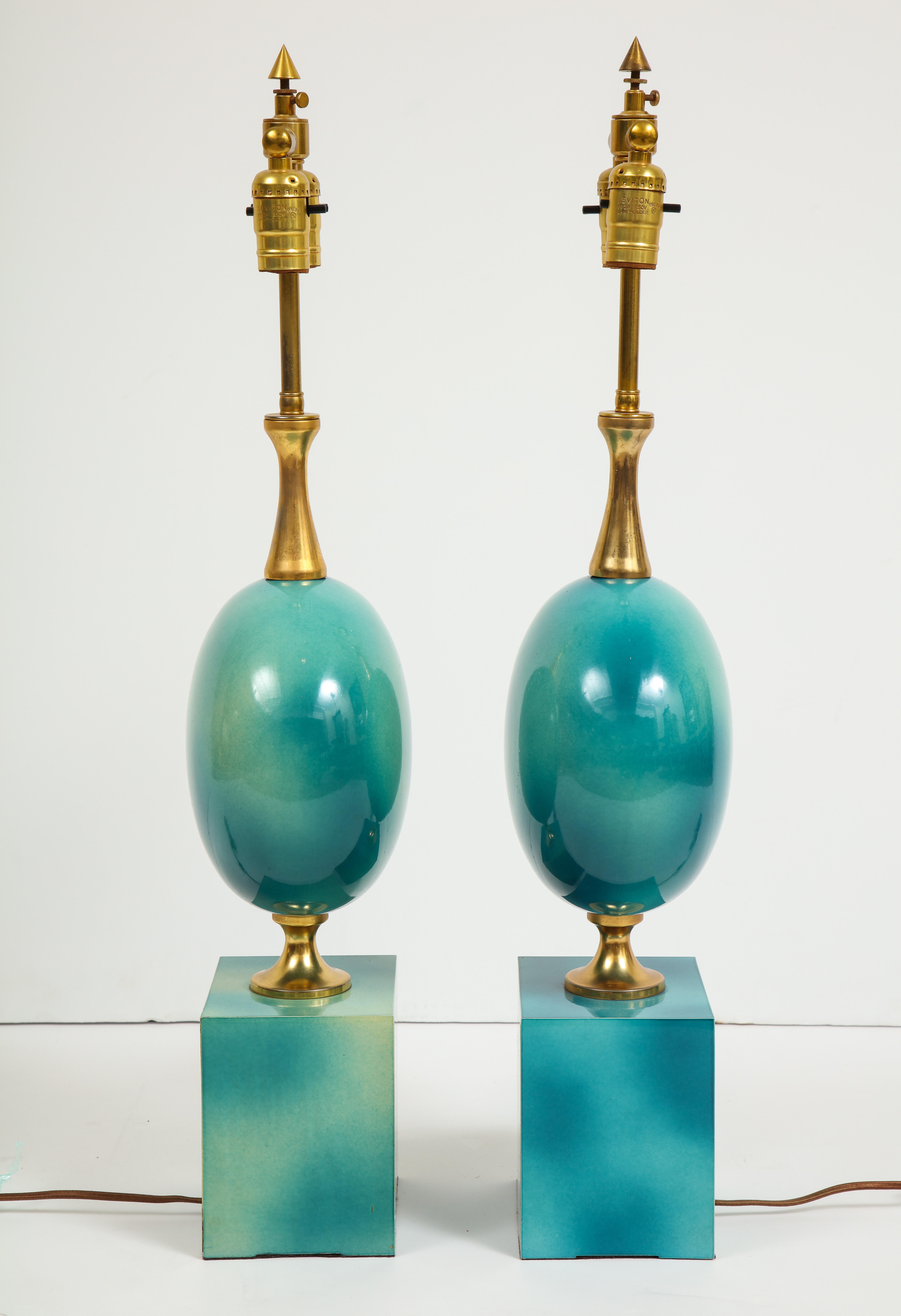 Pair of Enameled Table Lamps by Maison Barbier 7