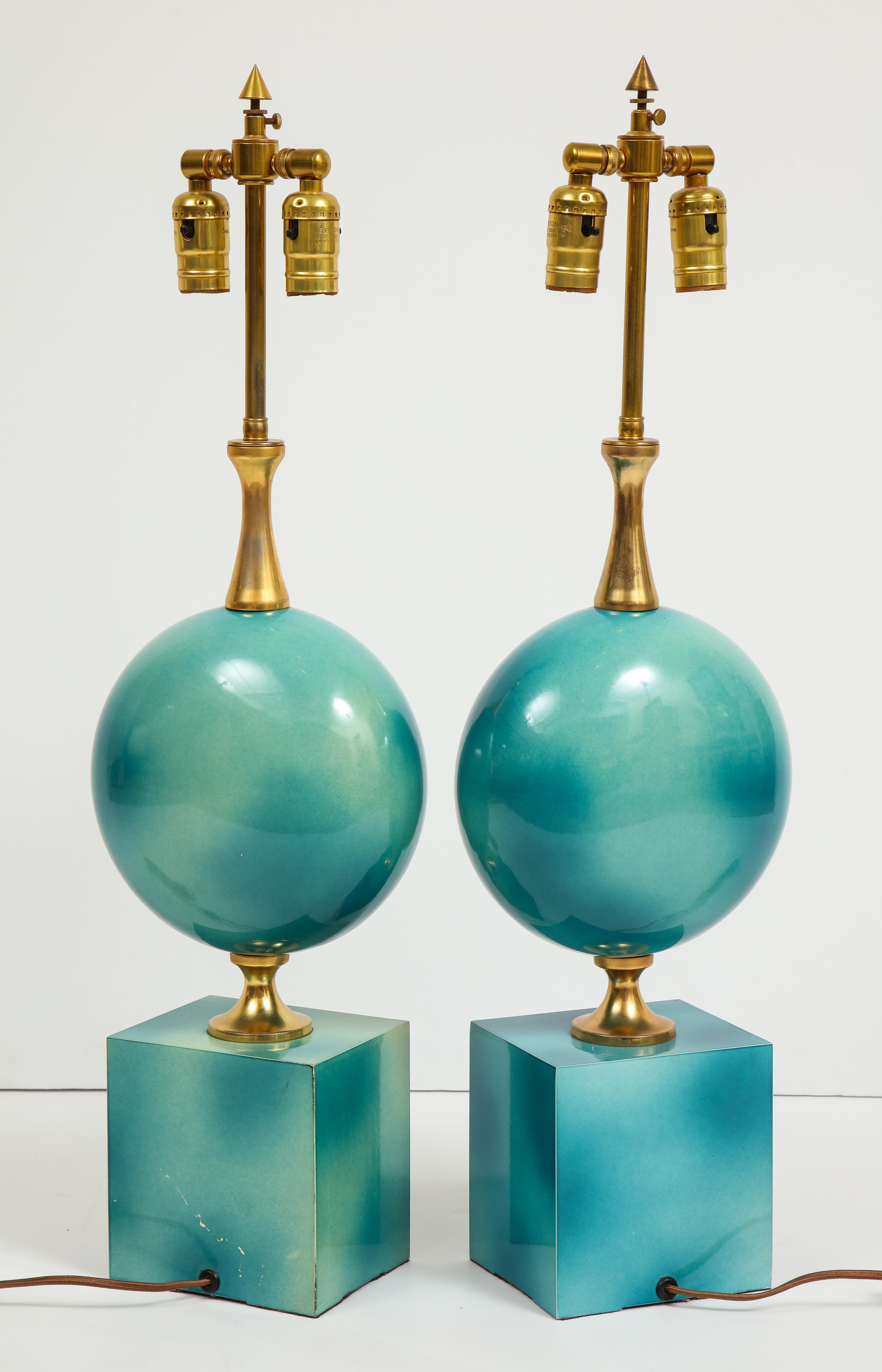 Pair of Enameled Table Lamps by Maison Barbier 8