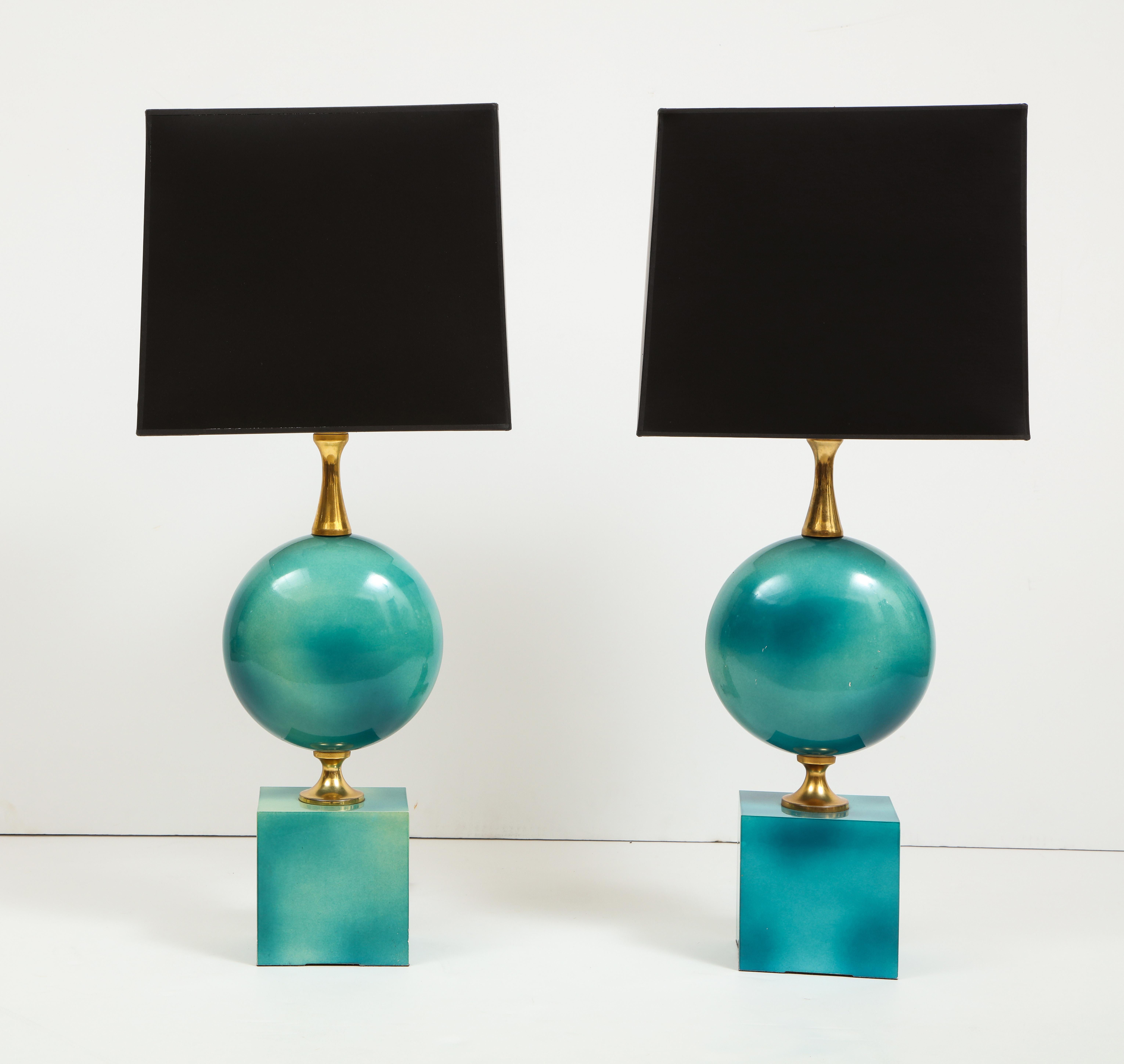 Mid-Century Modern Pair of Enameled Table Lamps by Maison Barbier