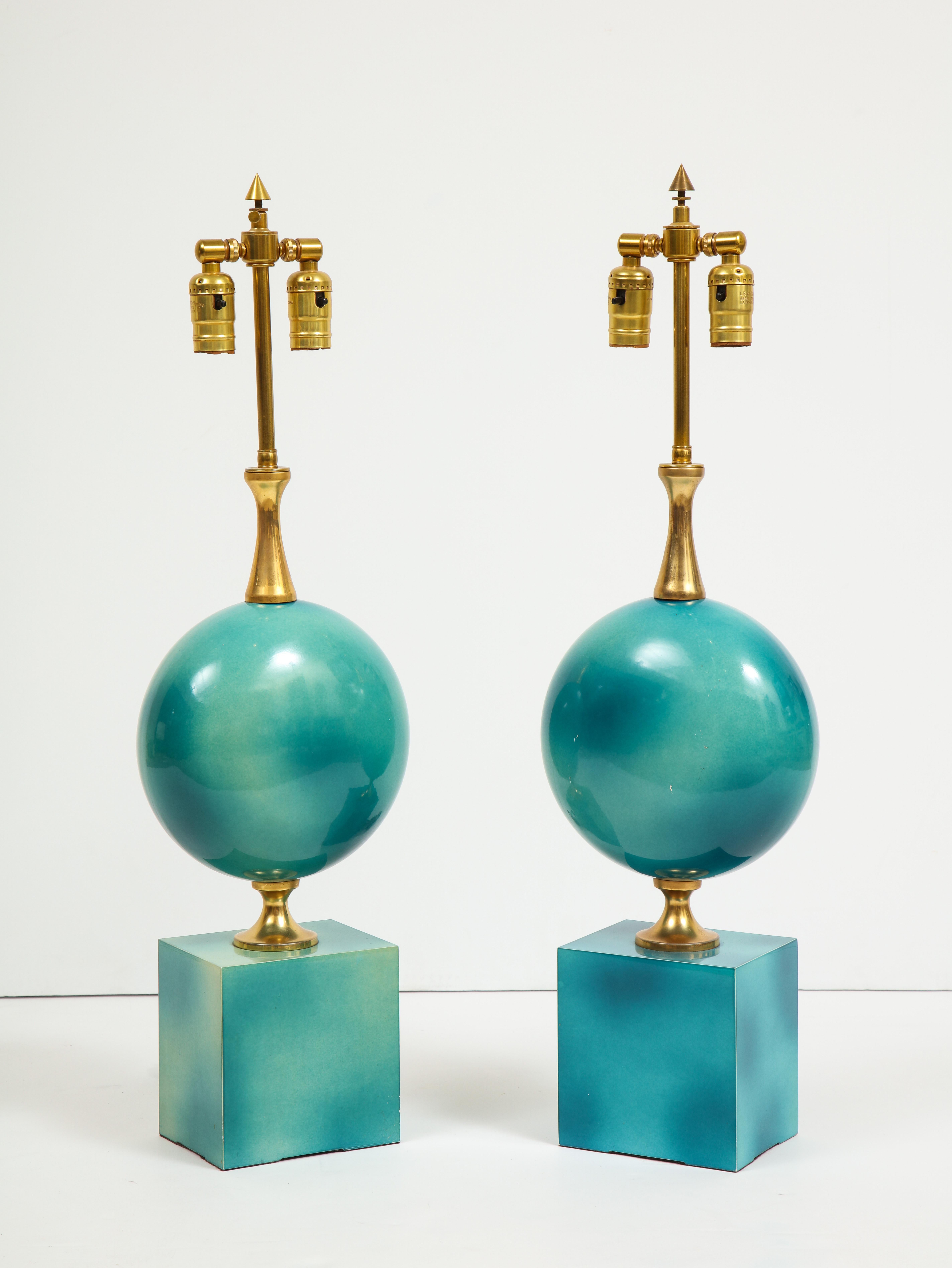 French Pair of Enameled Table Lamps by Maison Barbier