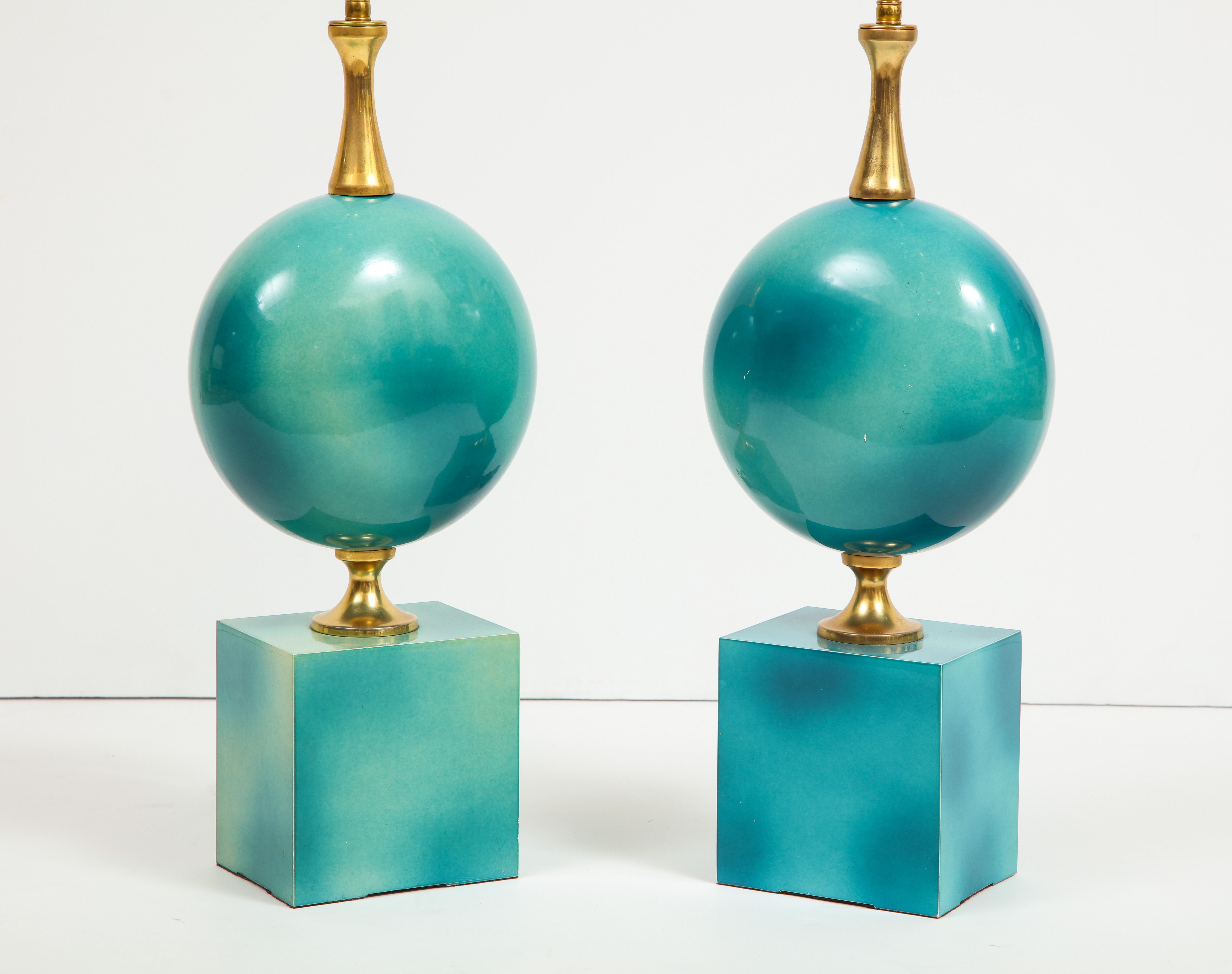 Pair of Enameled Table Lamps by Maison Barbier In Good Condition In New York, NY