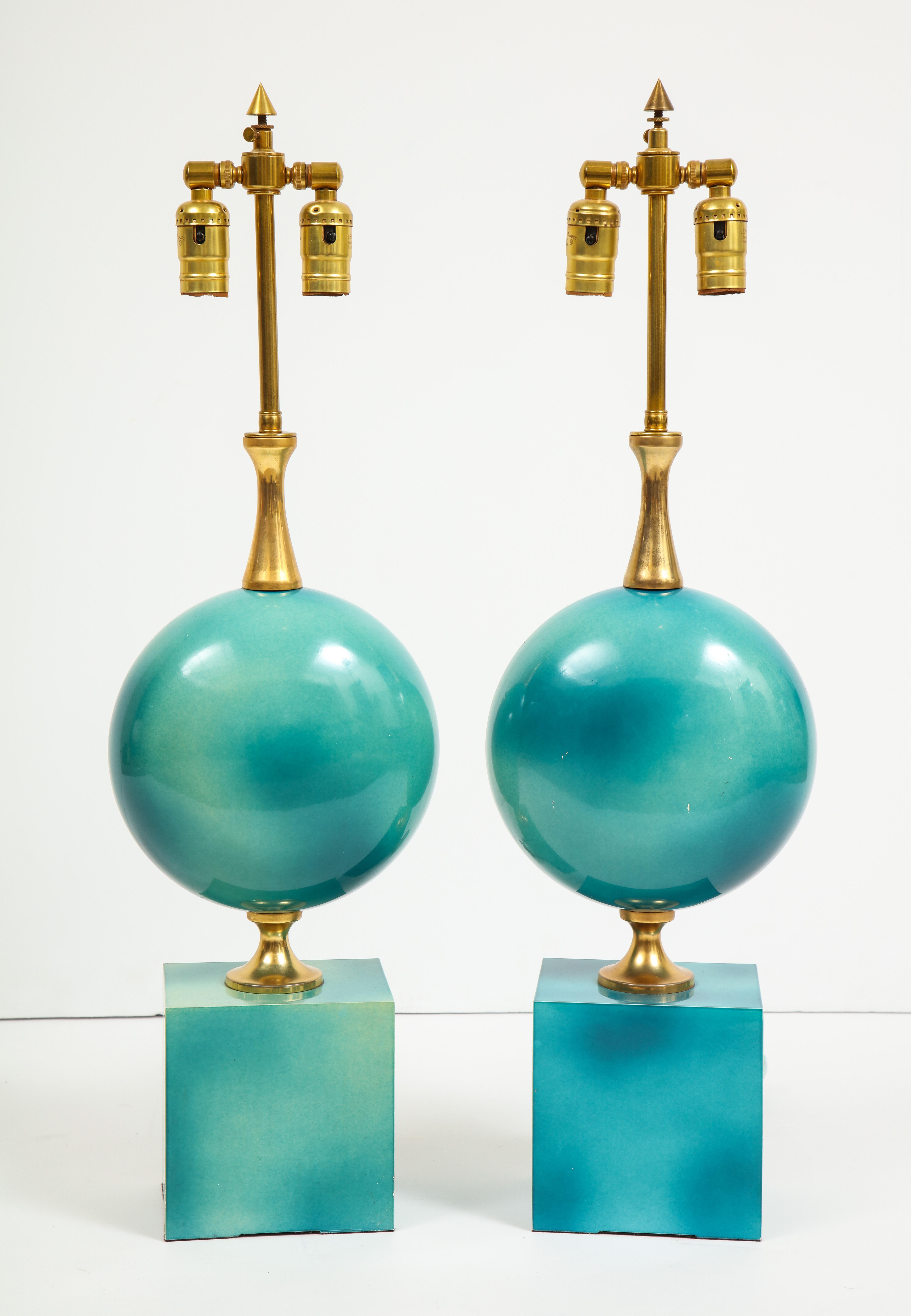 Late 20th Century Pair of Enameled Table Lamps by Maison Barbier