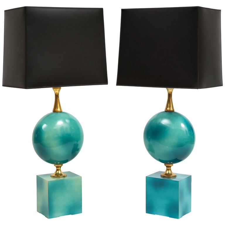 Pair of Enameled Table Lamps by Maison Barbier For Sale