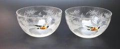 Pair of Enamelled and Cut Moser Finger Bowls decorated with Mallard Ducks, 1900