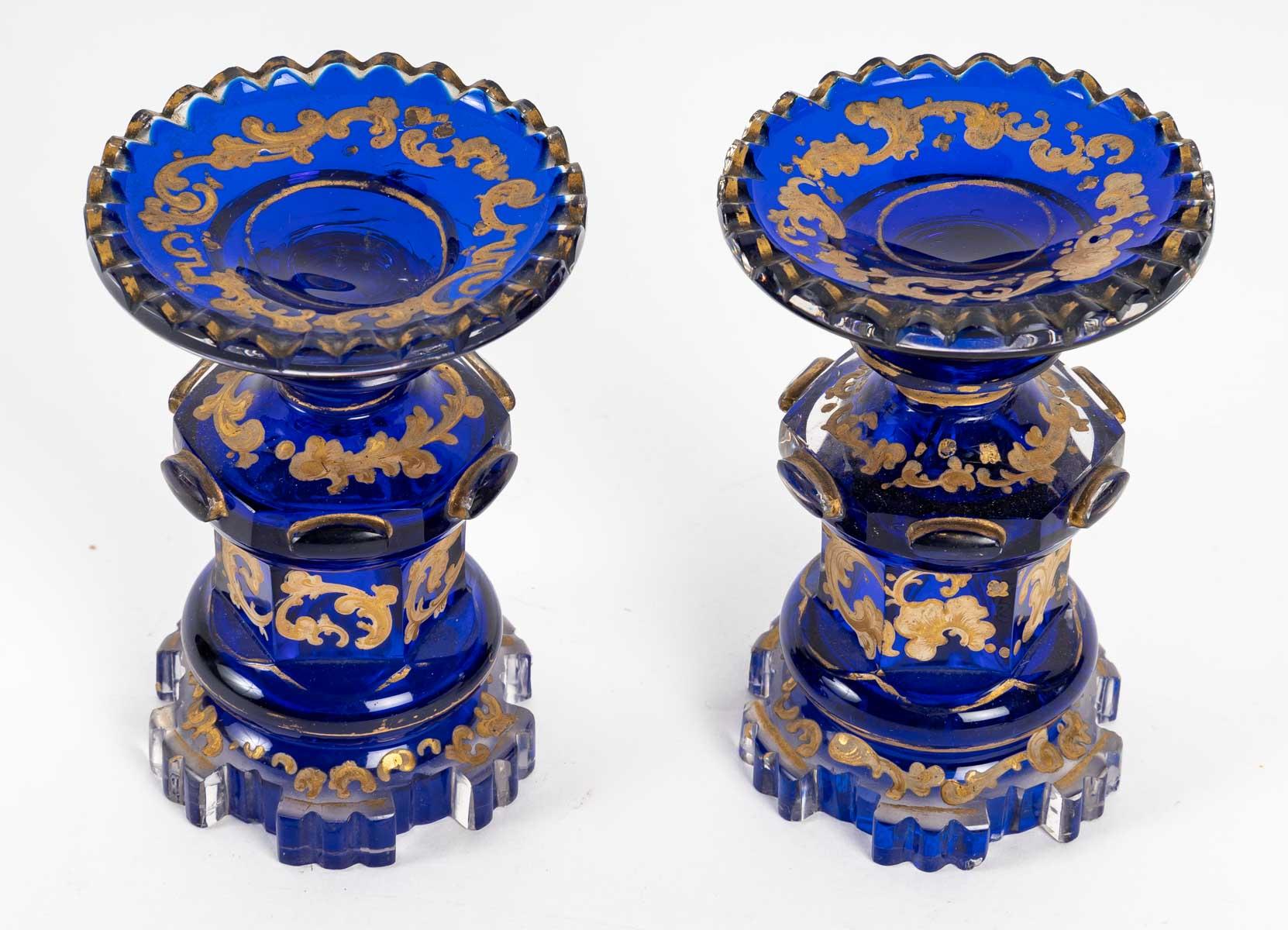 European Pair of Enamelled Bohemian Crystal Bottle and Cup For Sale