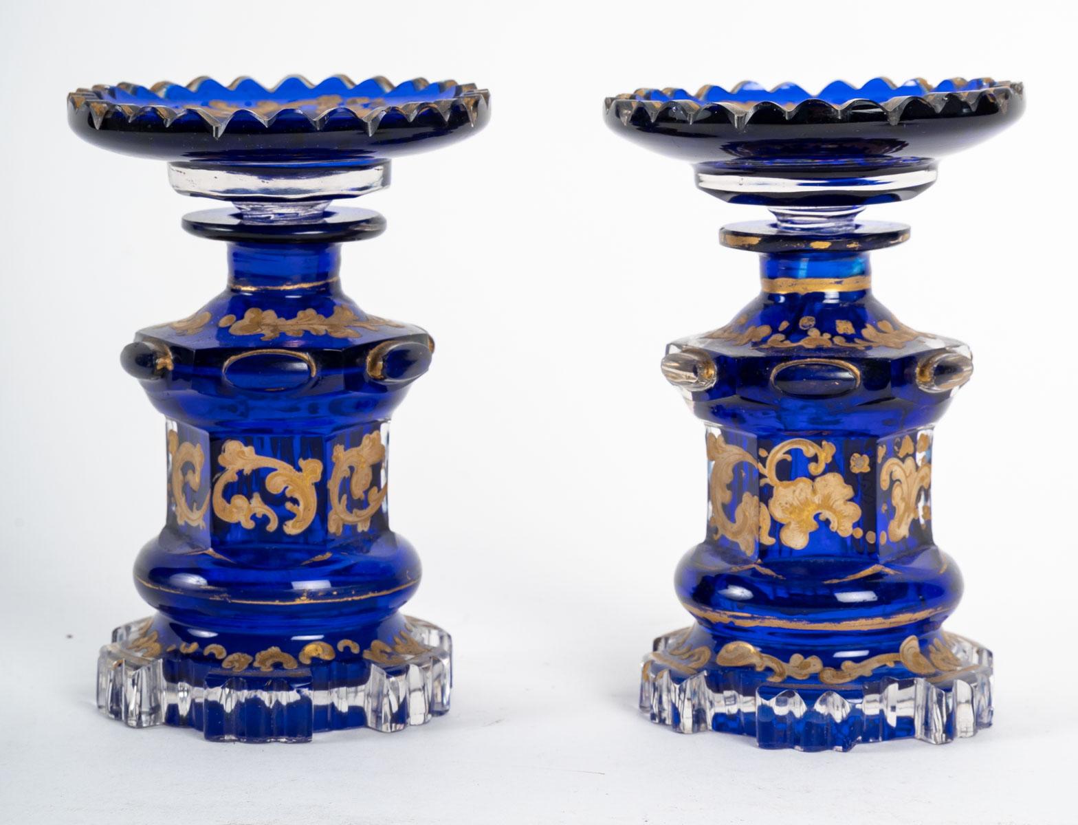 Pair of Enamelled Bohemian Crystal Bottle and Cup In Good Condition For Sale In Saint-Ouen, FR