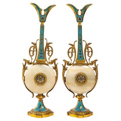 Pair of Enamelled Bronze Decorative Objects, 19th Century