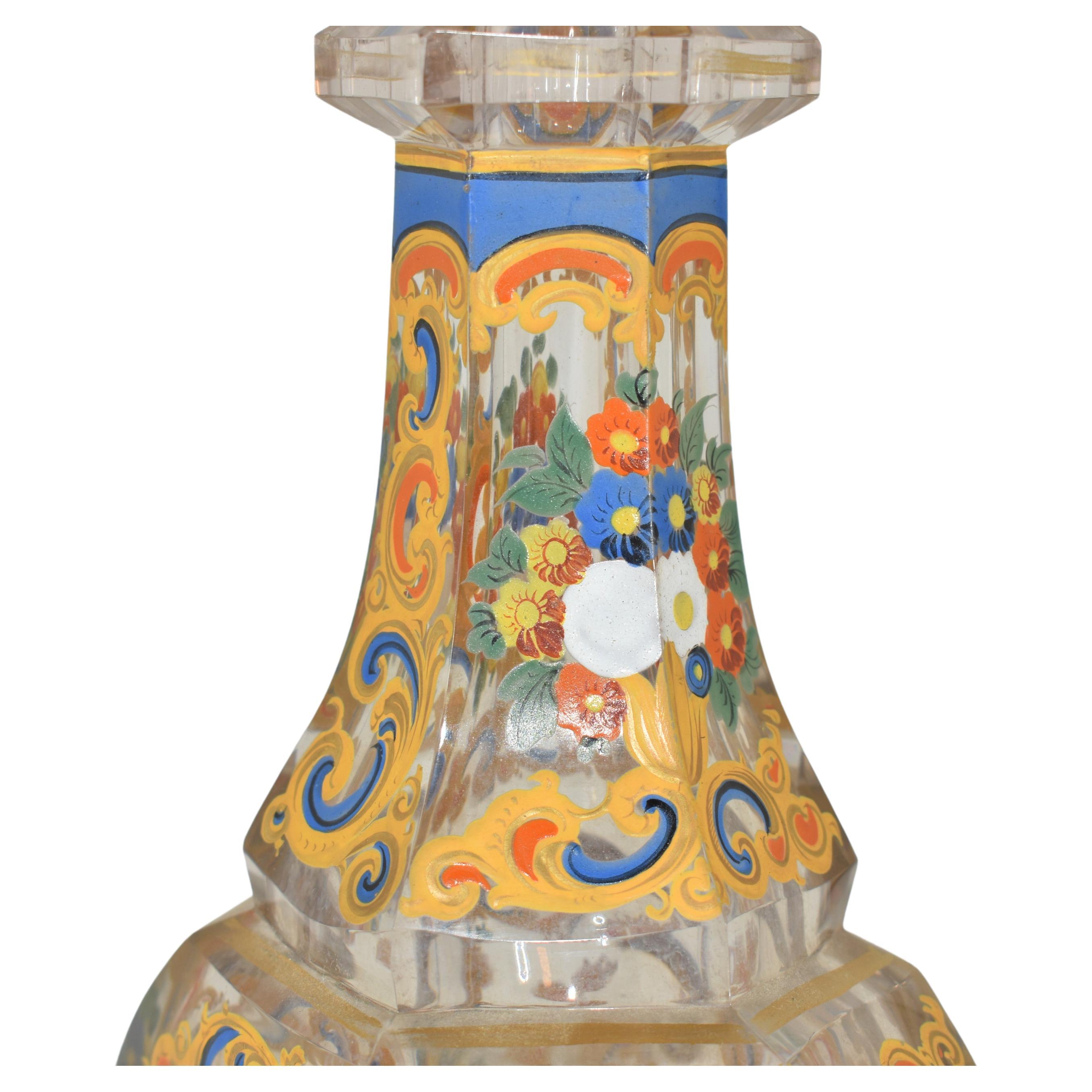 Paire de carafes en verre taillé émaillé, Bohème pour le marché ottoman, XIXe siècle en vente 1