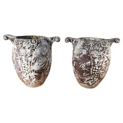 Pair of Enamelled Iron Vases in Greek Style, Early 20th Century