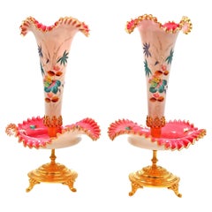 Pair of Enamelled Opaline Glass Bouquetières