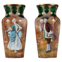 Pair of Enamelled "Marquis and Marquise" Vases, France, Circa 1900
