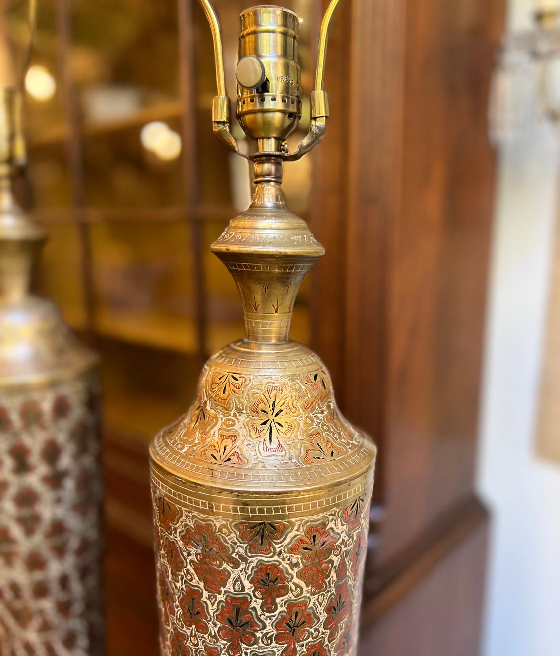 Pair of circa 1920's Turkish table lamps with original patina.

Measurements:
Height of body: 47