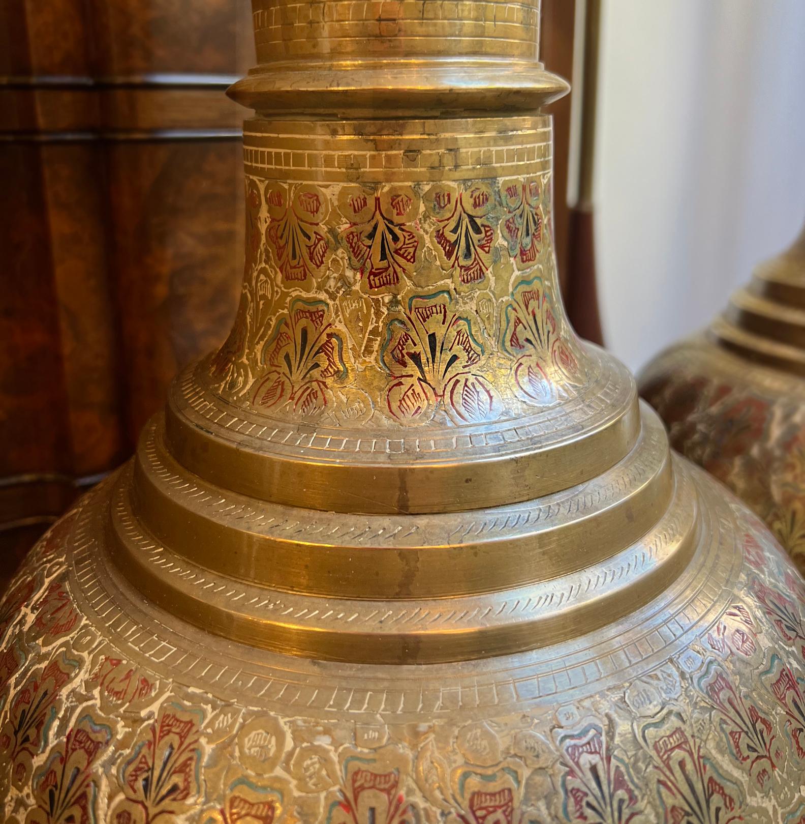 Pair of Enammeled Bronze Table Lamps In Good Condition For Sale In New York, NY