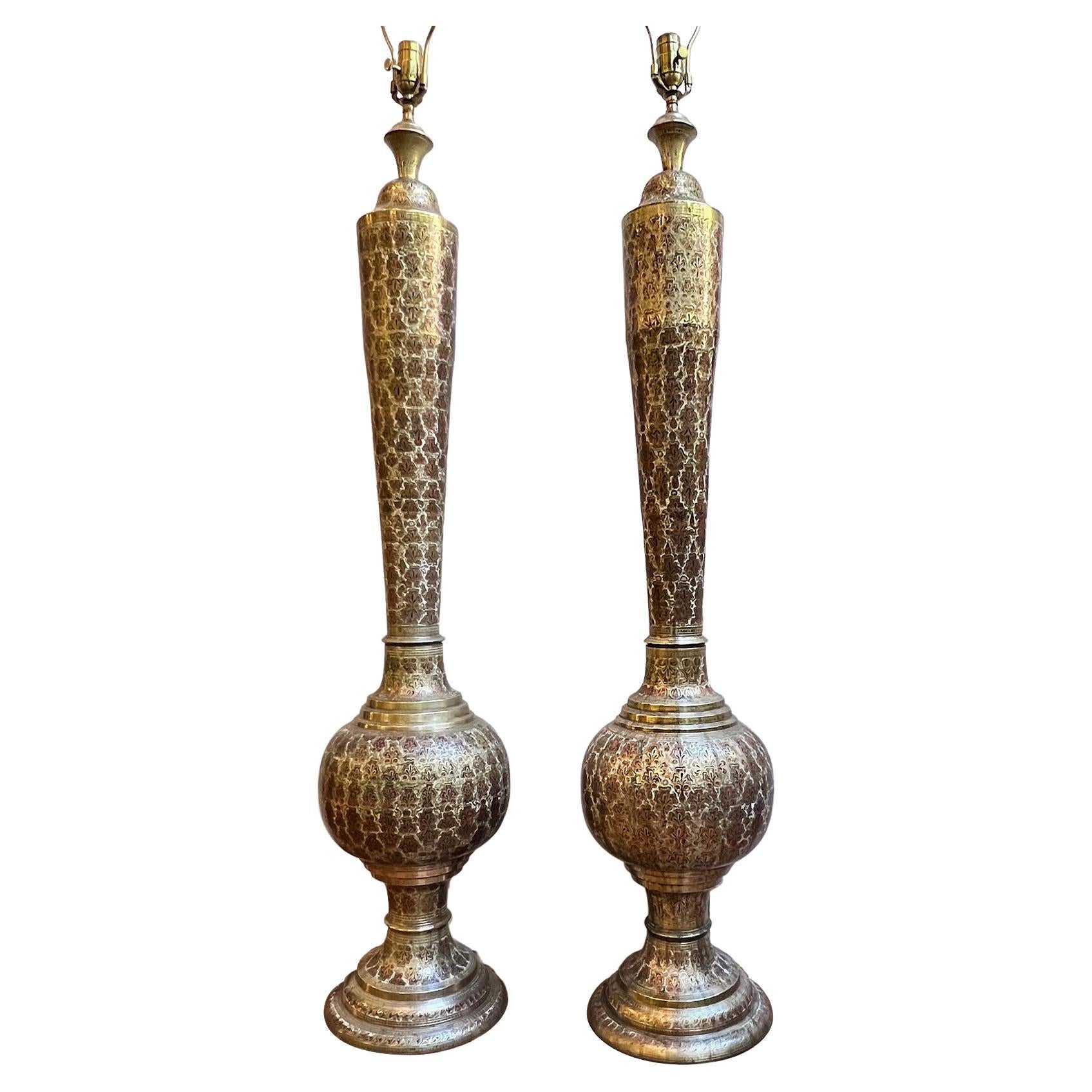 Pair of Enammeled Bronze Table Lamps For Sale