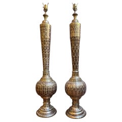 Antique Pair of Enammeled Bronze Table Lamps