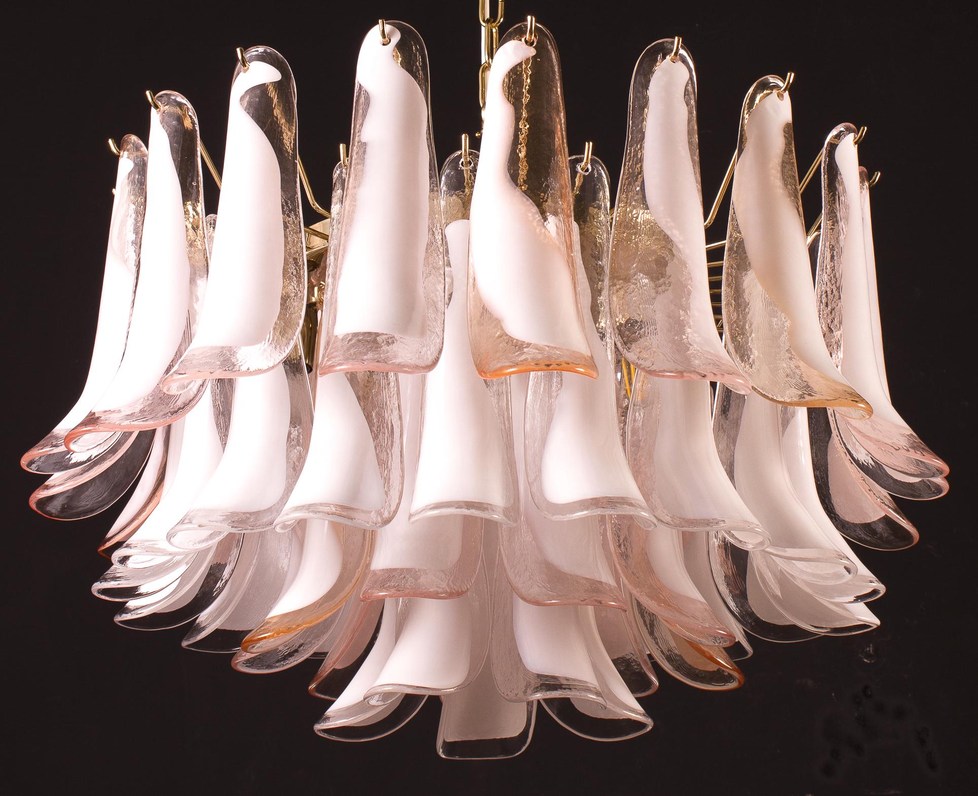 Pair of Enchanting Pink and White Murano Petals Chandeliers or Ceiling Lights For Sale 3