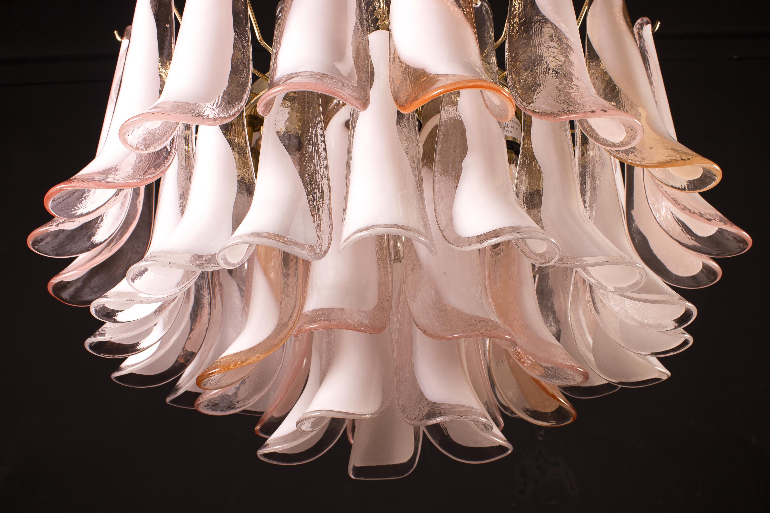 Pair of Enchanting Pink and White Murano Petals Chandeliers or Ceiling Lights For Sale 5