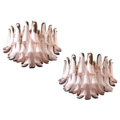 Pair of Enchanting Pink and White Murano Petals Chandeliers or Ceiling Lights