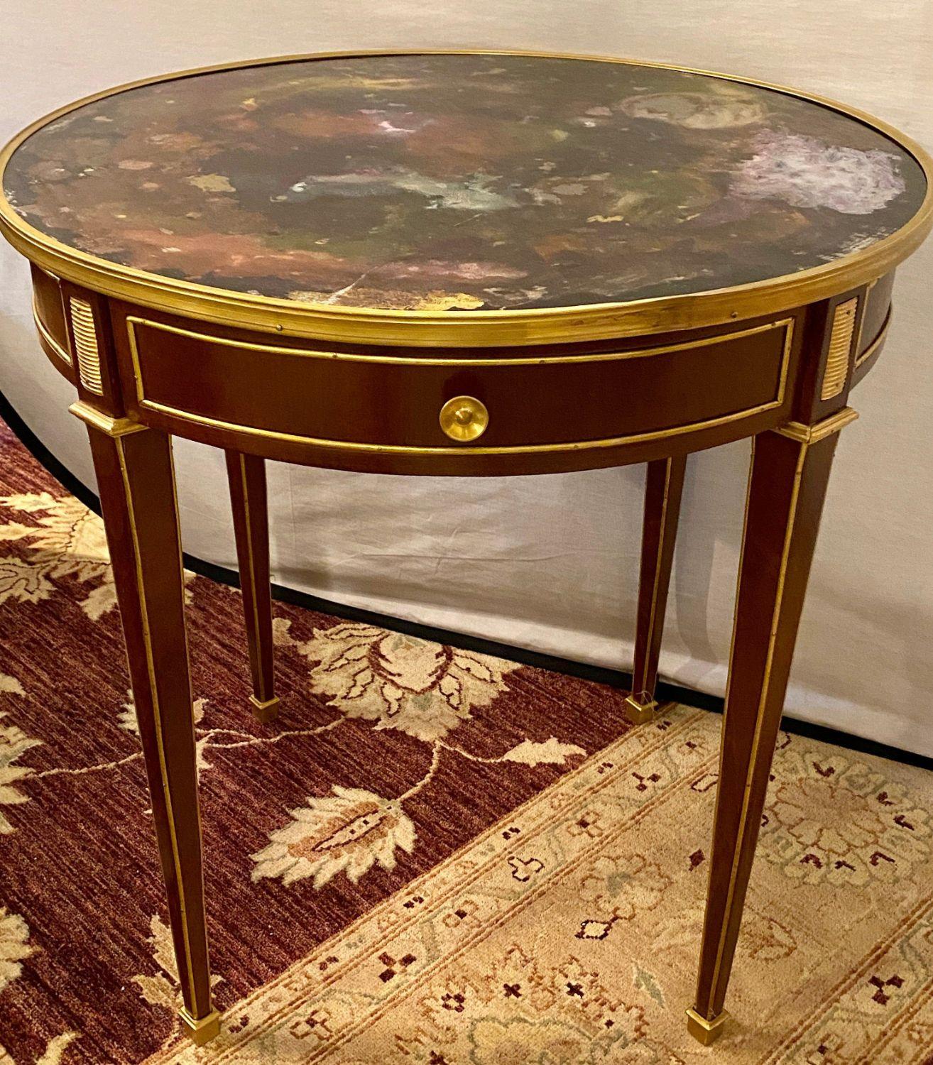 Pair of End, Center or Sofa Tables Bronze Mounted Single Drawer Glass Tops In Good Condition In Stamford, CT