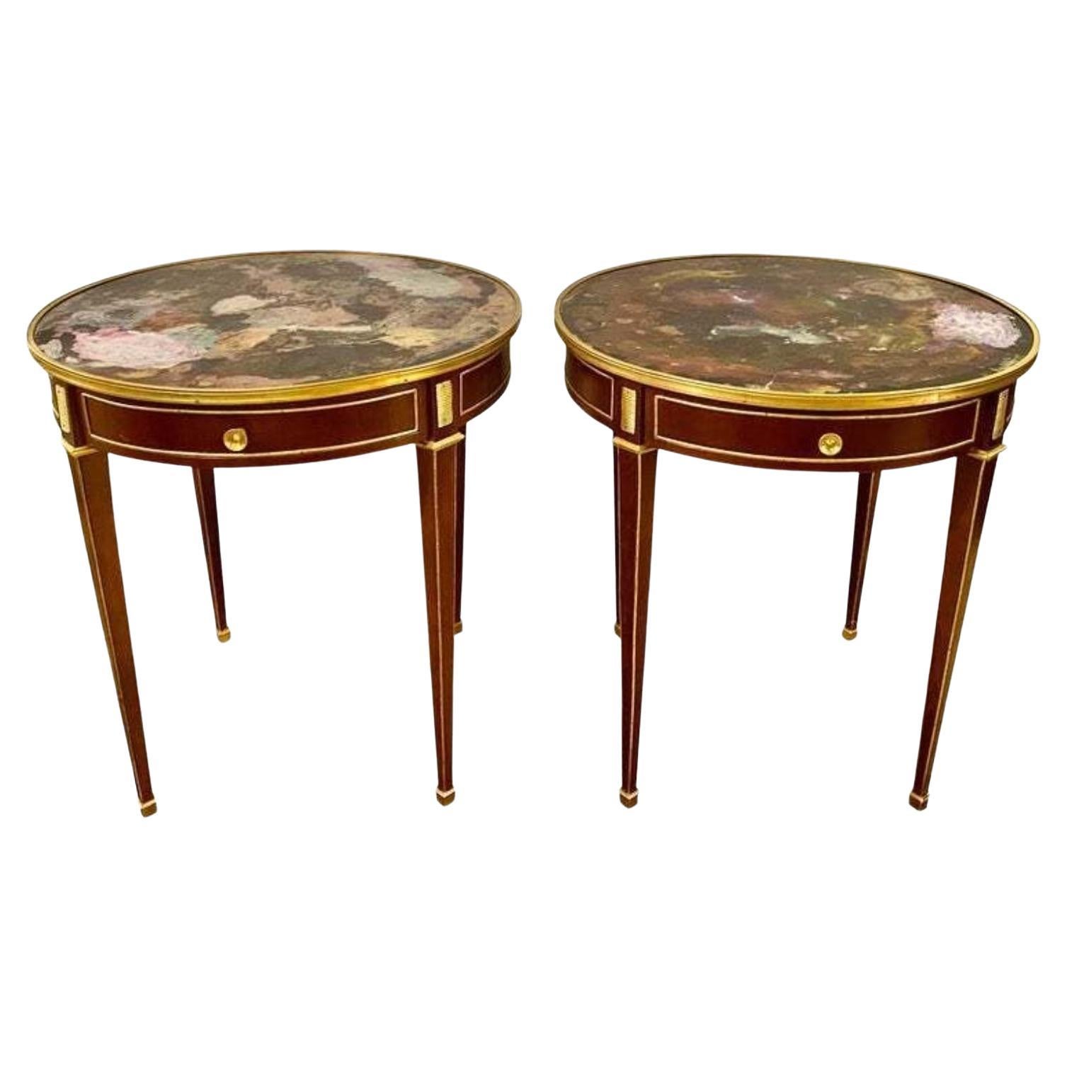 Pair of End, Center or Sofa Tables Bronze Mounted Single Drawer Glass Tops