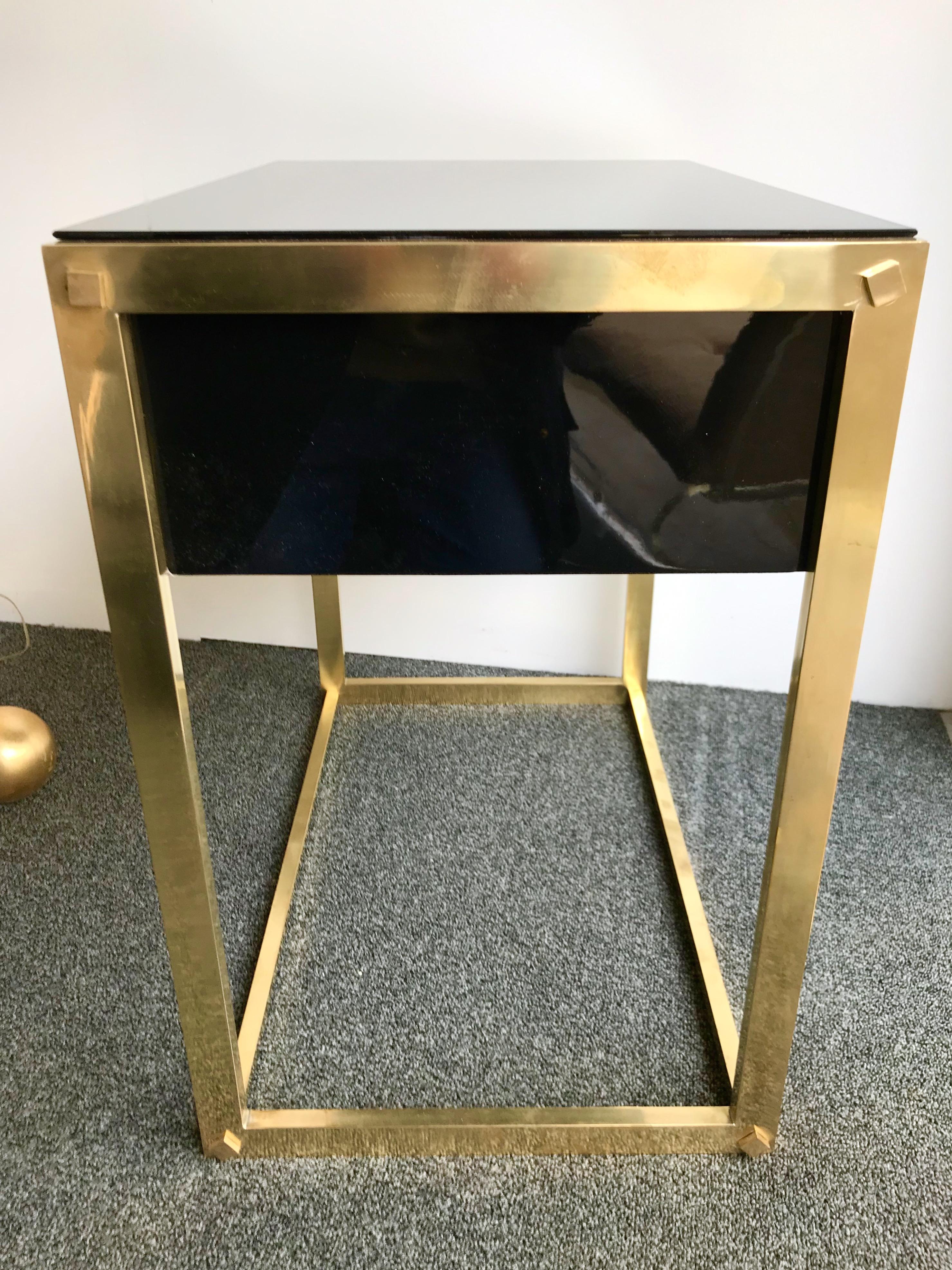 Brass Pair of End Lacquered Tables by Guy Lefevre for Maison Jansen, France, 1970s