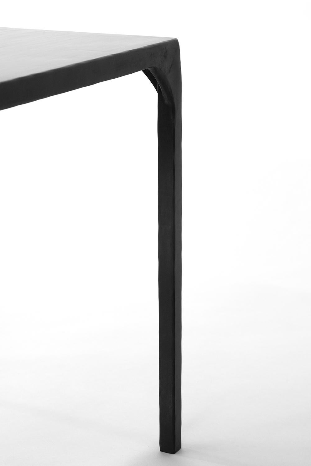Pair of End Side Tables Modern Geometric Handmade Carved Blackened Steel In New Condition For Sale In Bronx, NY