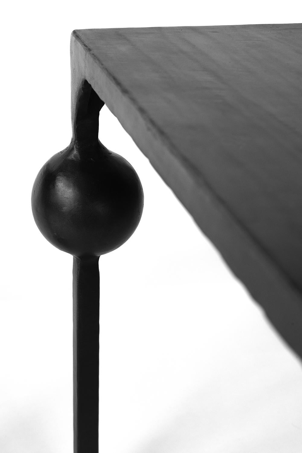 Pair of End/Side Tables Modern Geometric Handmade Carved Blackened Steel For Sale 3