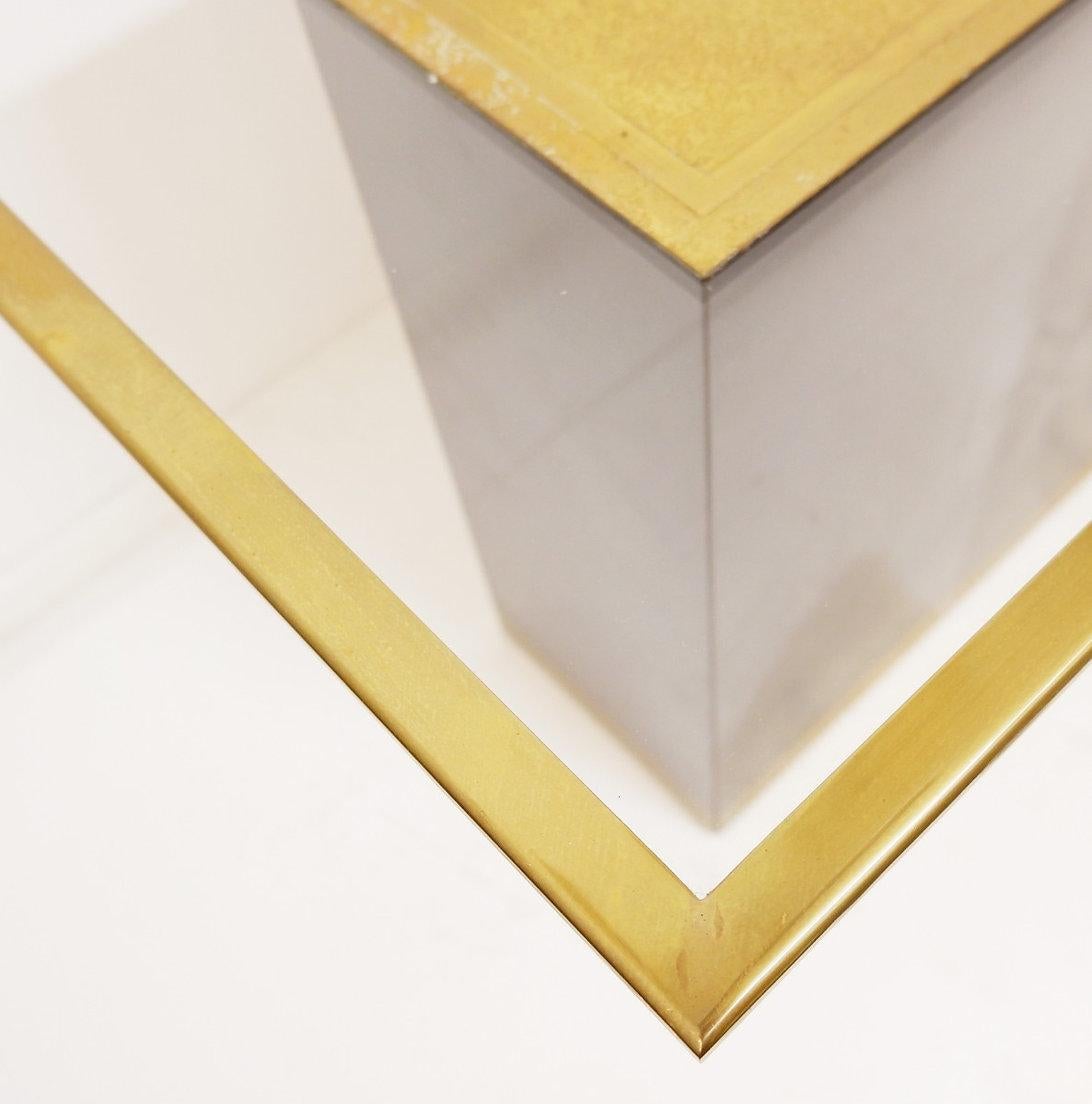 Pair of End Sofa or side Tables in the style of Roger Vanhevel, 1970s
Pair of side tables
Measures : 46cmx65cm H:46cm 
Materials : Brass - Glass - Melamine wood 
Wear Consistent with age And Use : See Photos 

