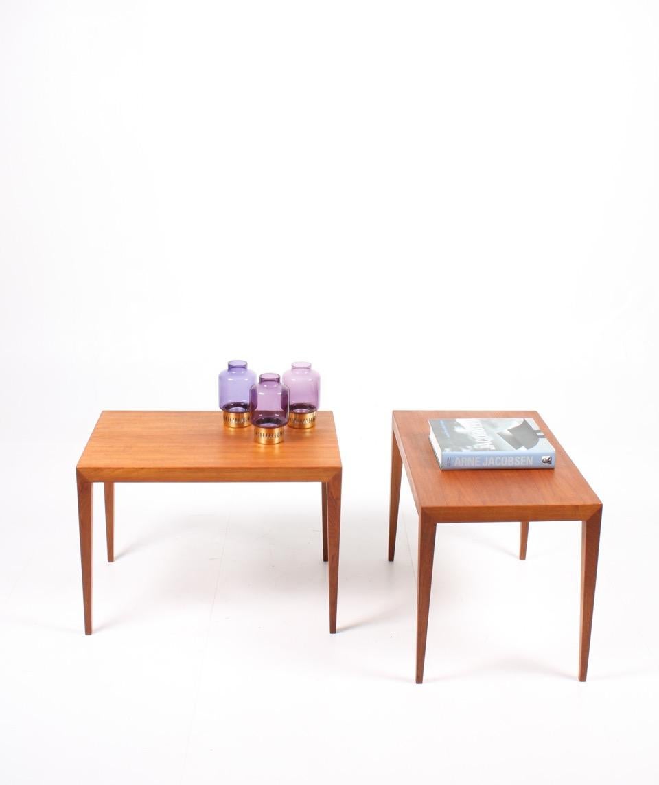 Pair of end tables in teak designed by Severin Hansen and made by Haslev furniture Denmark. Great original condition.
