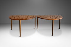 Pair of End Tables / Custom Design Coffee Table in Solid Walnut, USA, c. 1960's
