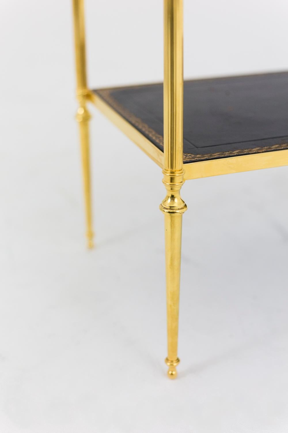 Pair of End Tables in Gilt Brass and Leather, 1970s In Good Condition In Saint-Ouen, FR
