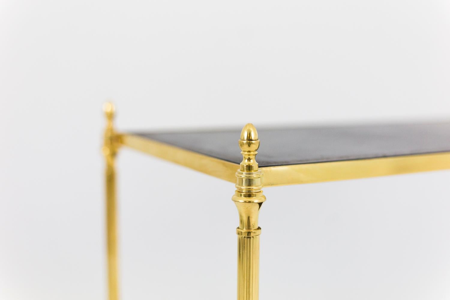 Late 20th Century Pair of End Tables in Gilt Brass and Leather, 1970s