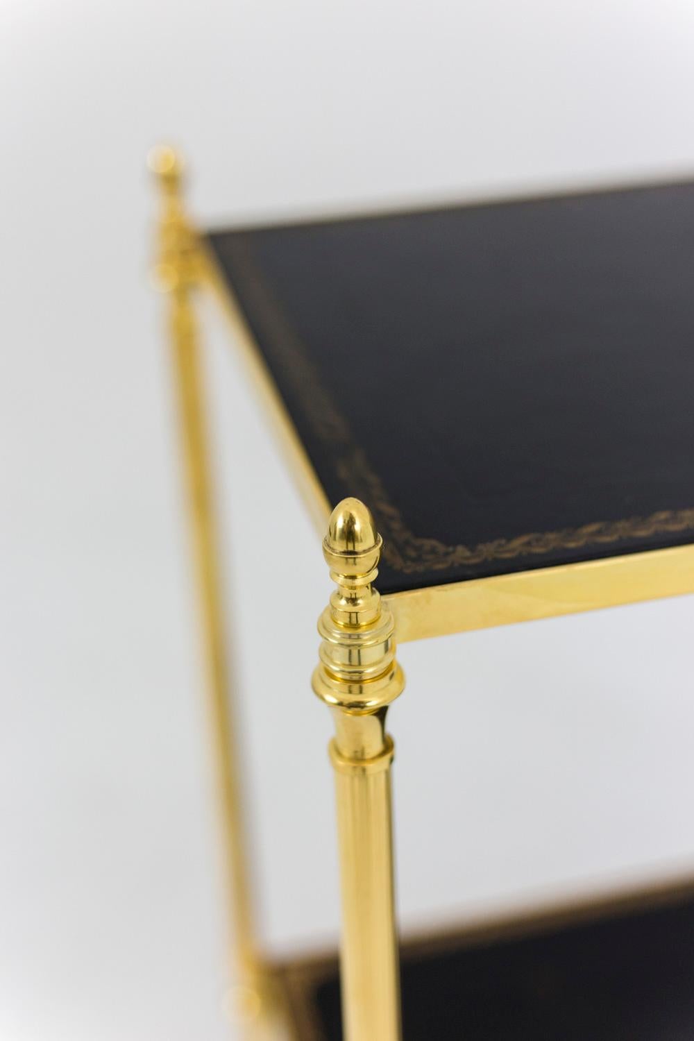 Pair of End Tables in Gilt Brass and Leather, 1970s 2