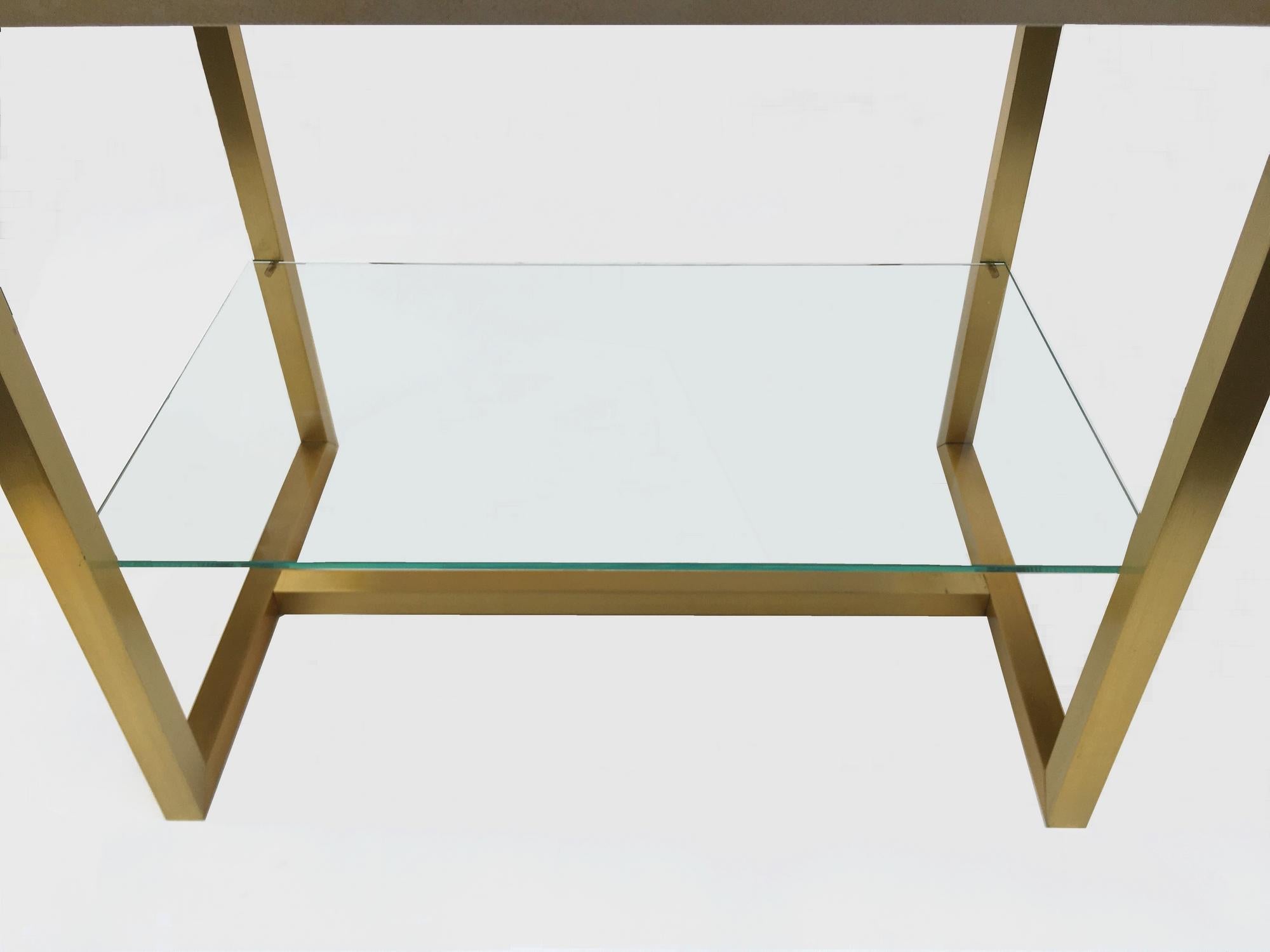Pair of End Tables in Parchment and Patinated Brass, Maison Jansen, 1970 In Good Condition In Paris, FR
