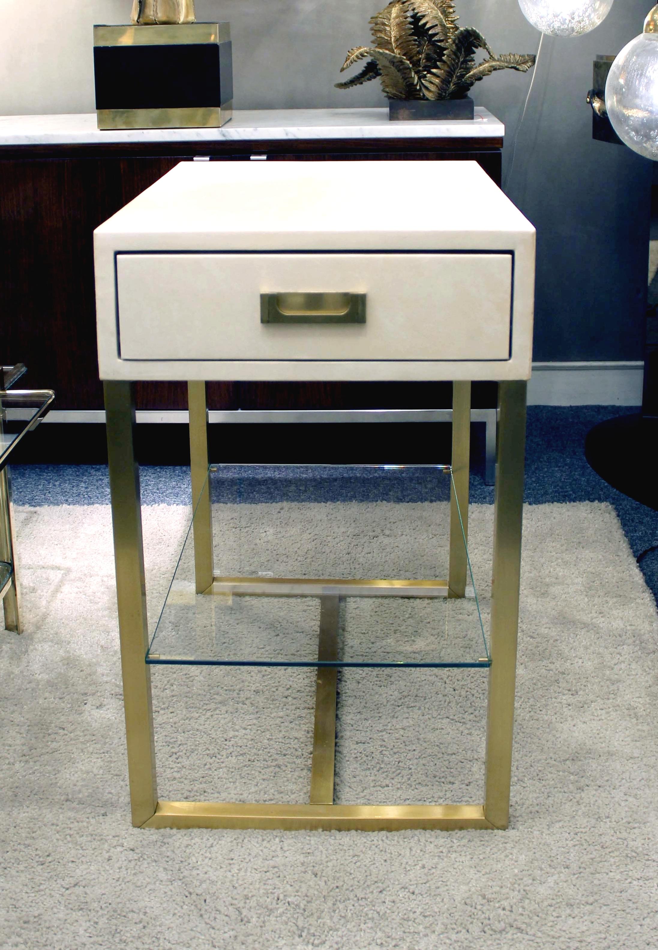 Late 20th Century Pair of End Tables in Parchment and Patinated Brass, Maison Jansen, 1970