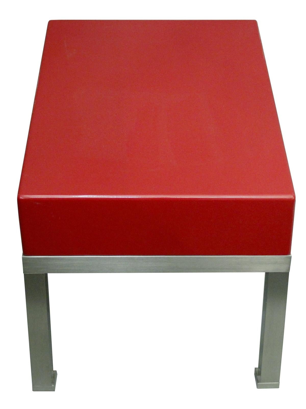French Pair of End Tables in Red Lacquer by Guy Lefevre for Maison Jansen, France 1970s For Sale