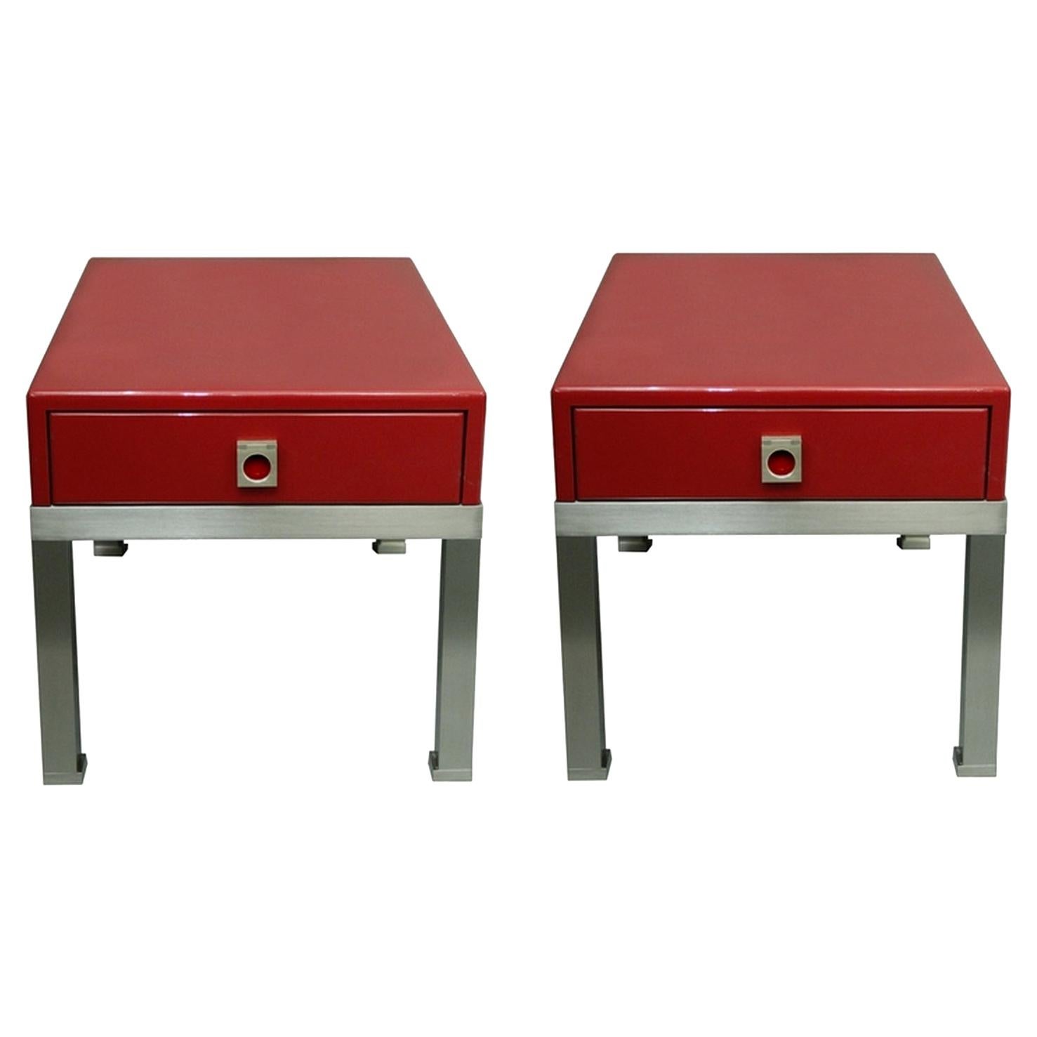 Pair of End Tables in Red Lacquer by Guy Lefevre for Maison Jansen, France 1970s