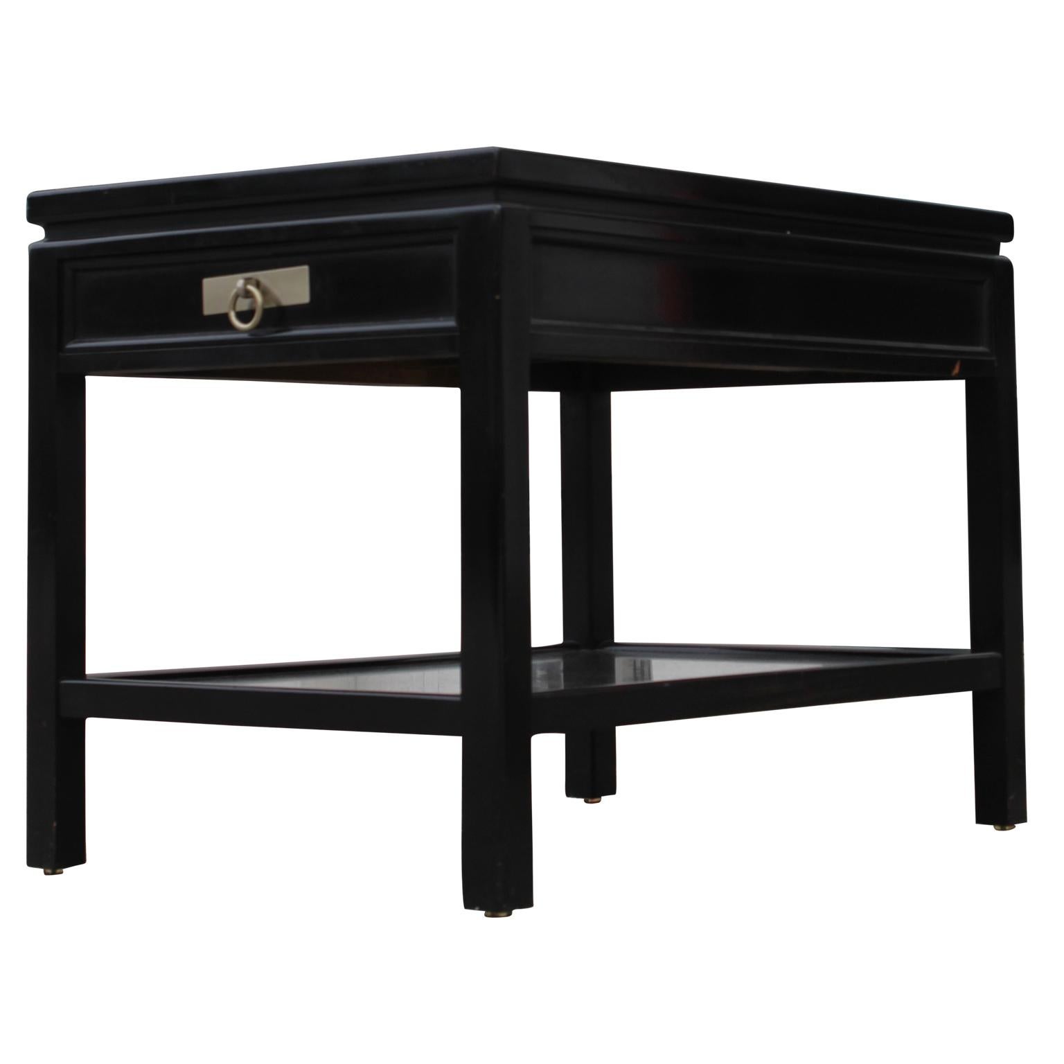 American Pair of End Tables with Black Lacquer Leather Top Attributed to Michael Taylor