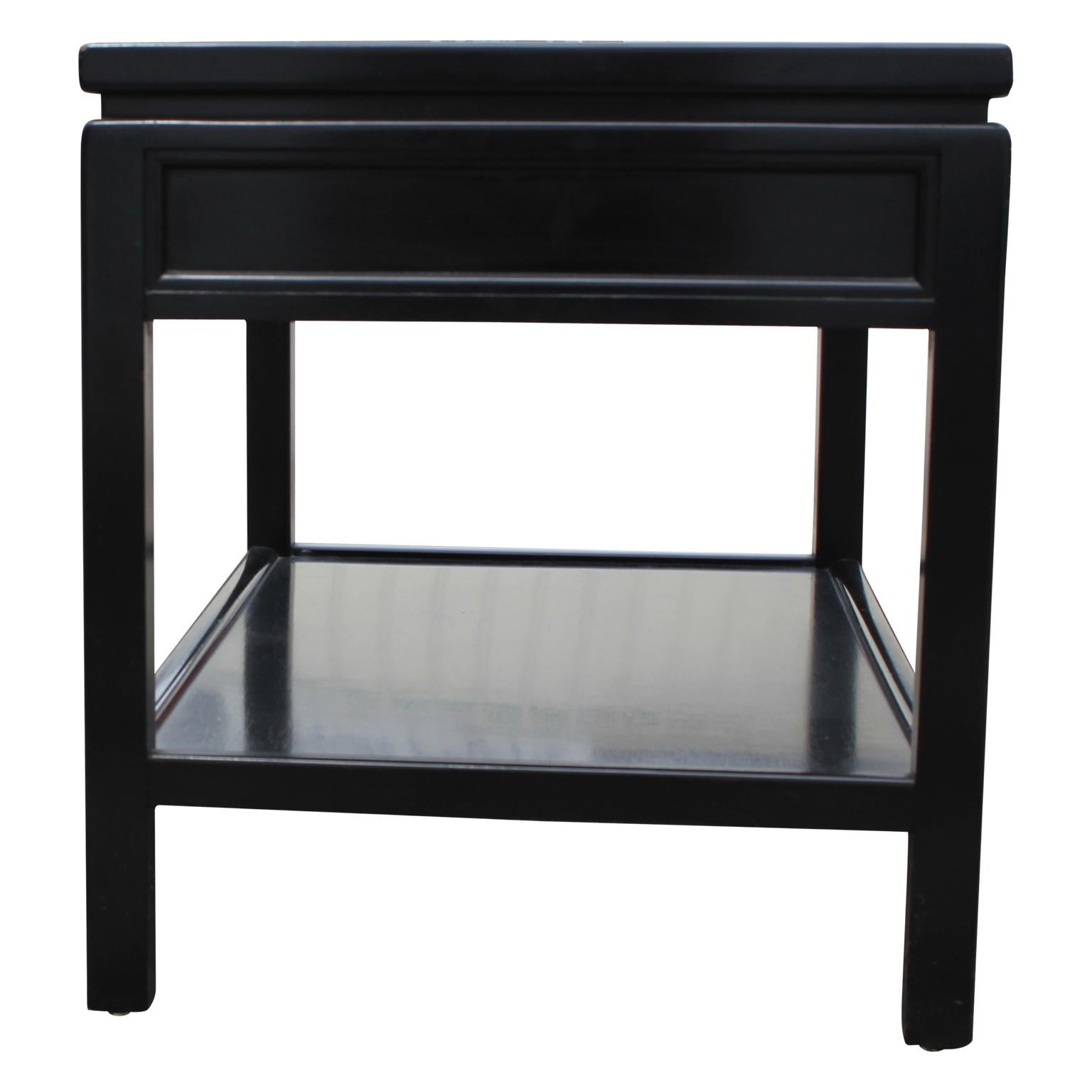 Pair of End Tables with Black Lacquer Leather Top Attributed to Michael Taylor 2