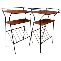 Pair Of End Tables With Magazine Racks On Black Wire Legs