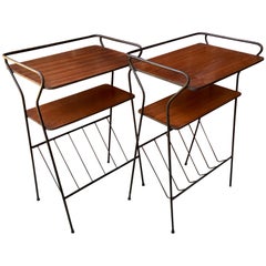 Pair Of End Tables With Magazine Racks On Black Wire Legs