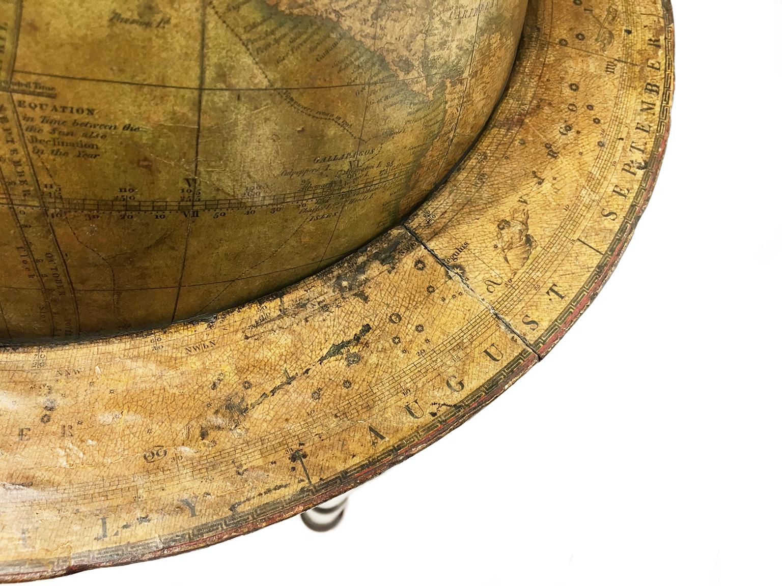 Turned Pair of English 12-inch Globes by William Harris, London, 1832 and 1835 For Sale