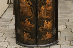 Pair of English 1790s George III Gold and Black Chinoiserie Corner Cabinets