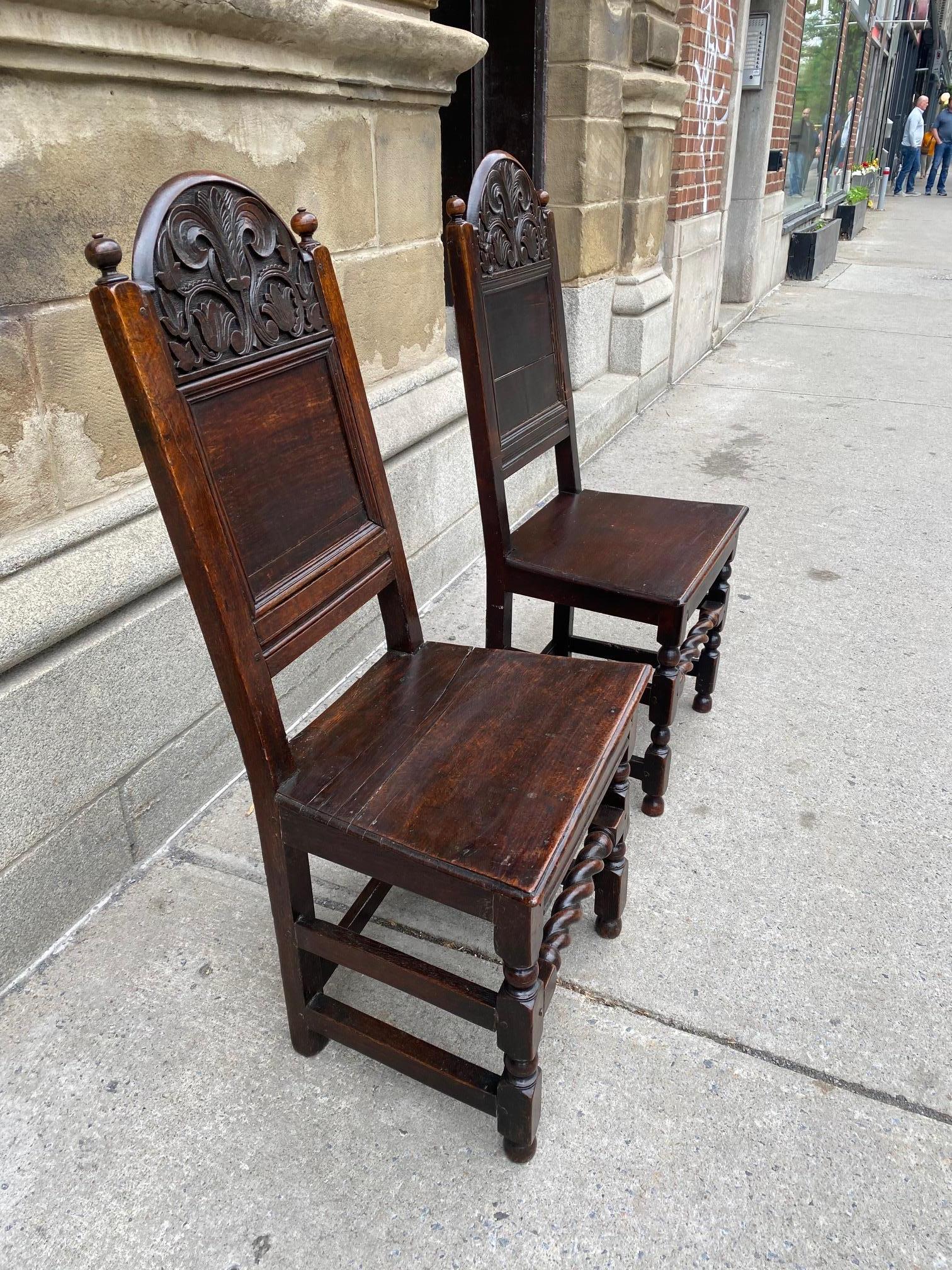 Late 17th Century Pair of English 17th Century Period Oak Hall Chairs For Sale