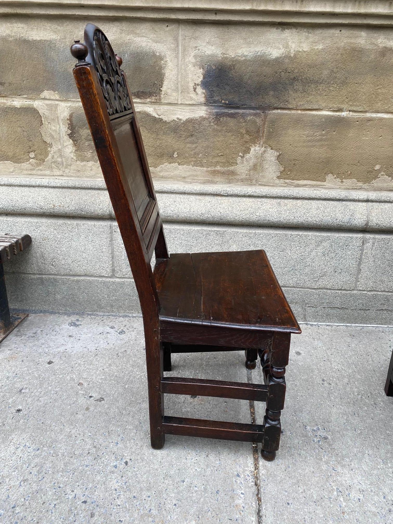 Pair of English 17th Century Period Oak Hall Chairs For Sale 5