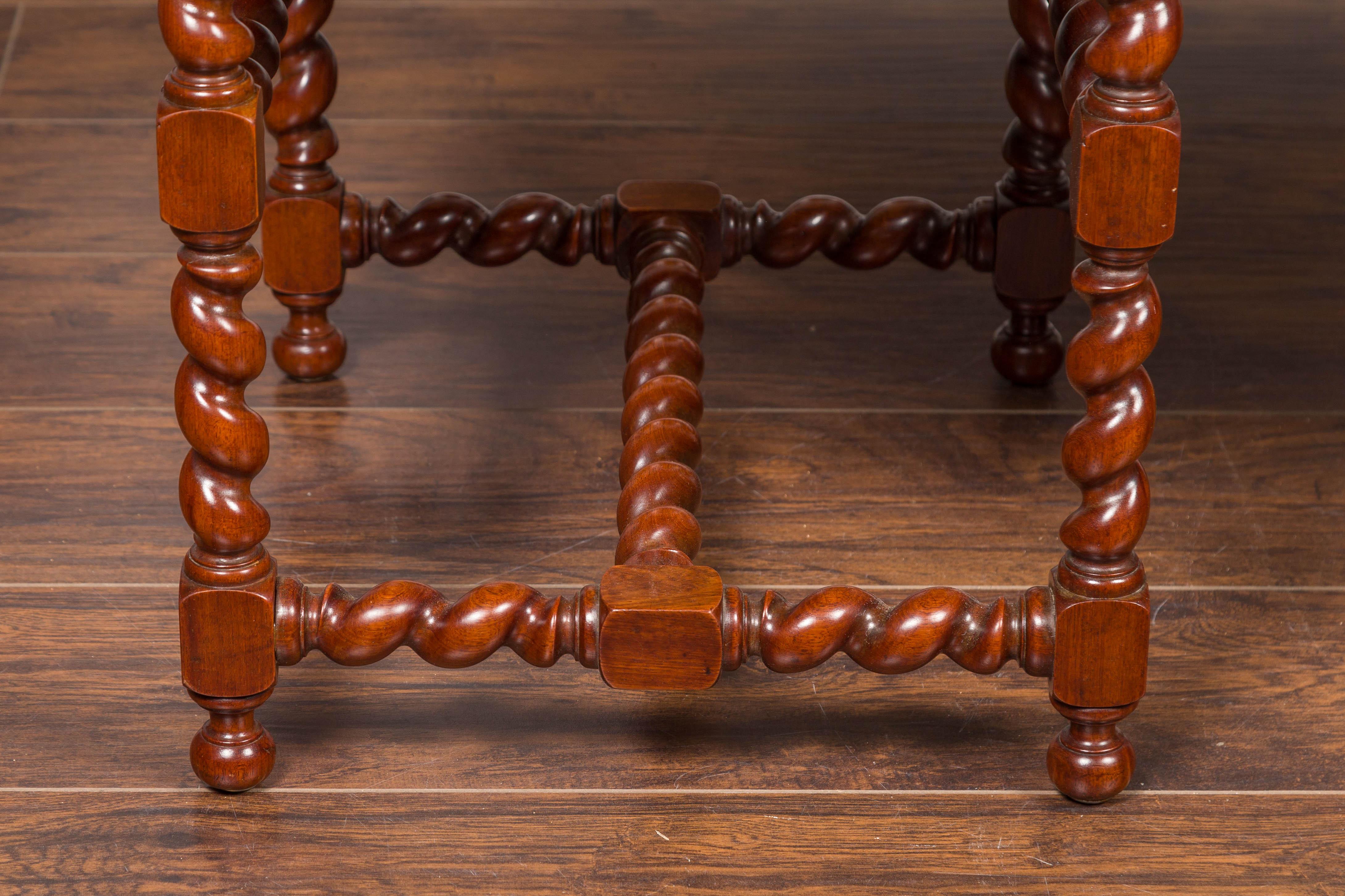 Pair of English 1860s Walnut Stools with Barley Twist Base and New Upholstery 10