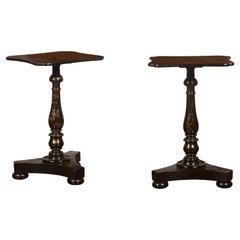 Pair of English 1870s Black and Gold Chinoiserie Low Pedestal Side Tables